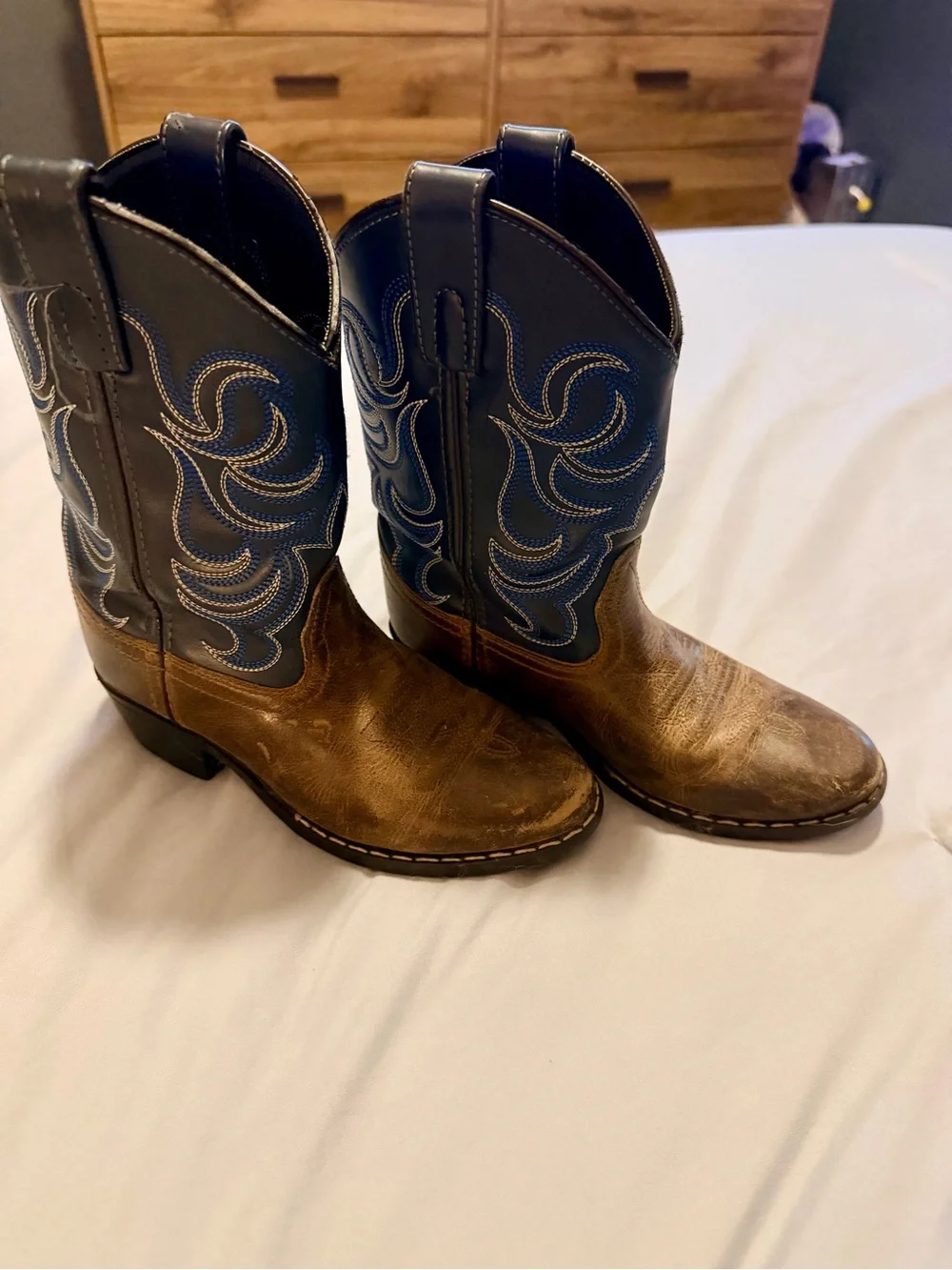 Kids Brown and Navy Western Pull-On Boots